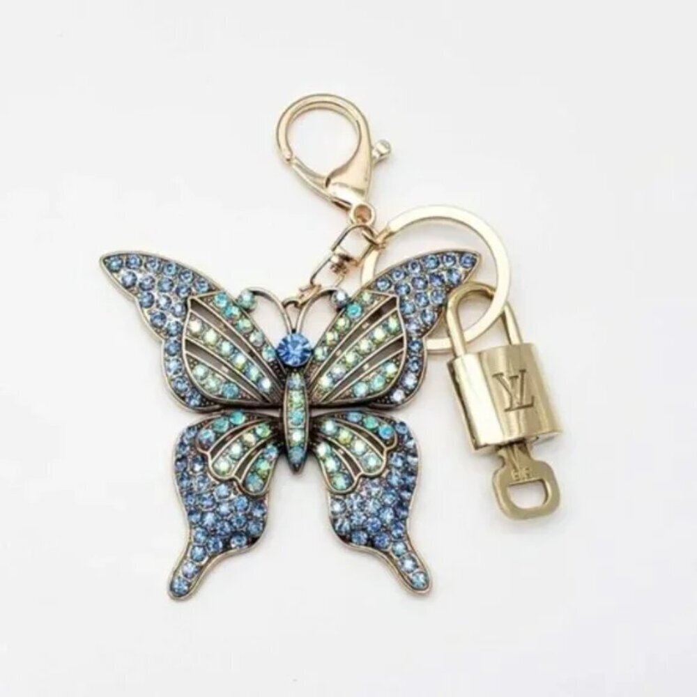 LV Authentic Gold Padlock 🔒 Key Set w/ Unbranded Butterfly Keychain Charm